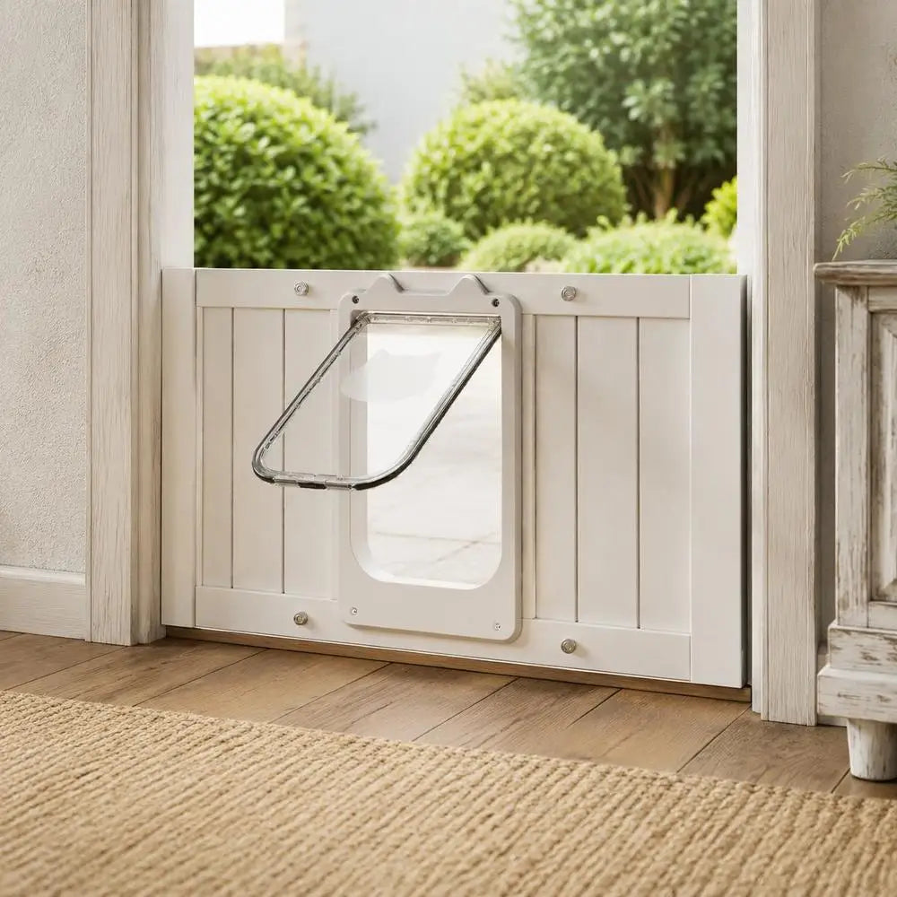 Porte Pour Chat À Installer Sur Une Fenêtre, Réglable Pour S’Adapter À Une Largeur De Fenêtre De 27 À 32 Pouces, 4 Modes De Verrouillage Sécurisés, Cadre En Aluminium Et Verre À Haute Transparence, Fermeture Magnétique, Porte Pour Animaux De Compagnie À Montage Rapide Et Résistante Aux Intempéries, Pour Chats, Blanche.