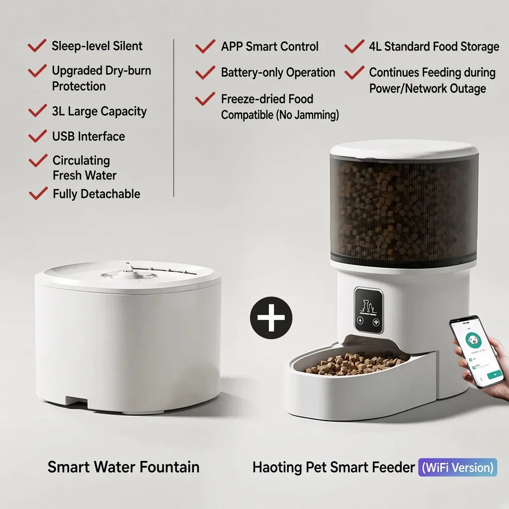 4L Smart Automatic Cat Feeder Wifi Pet Food Dispenser with Camera App Remote Control Voice Recording 3L Water Fountain