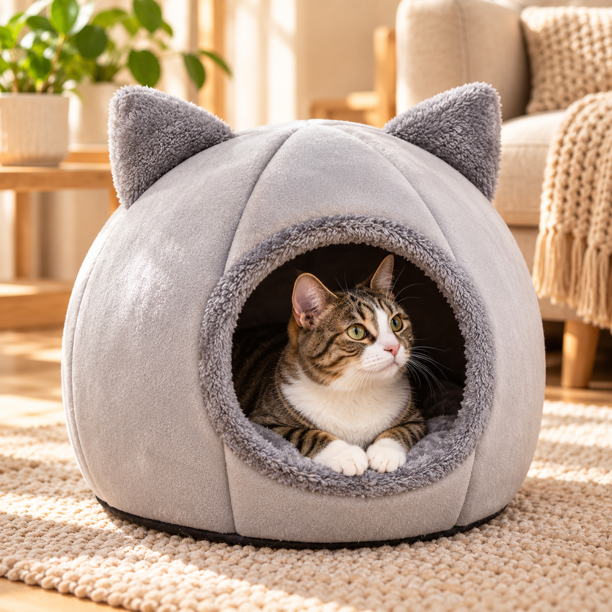 Lit cocon pour chat – douillet, coussin amovible, taille M