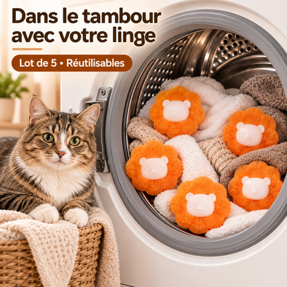 Boules attrape-poils pour lave-linge – lot de 5, réutilisables