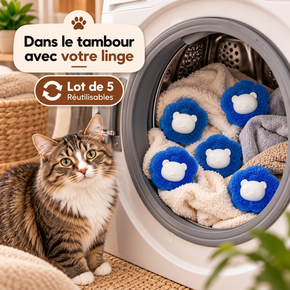 Boules attrape-poils pour lave-linge – lot de 5, réutilisables