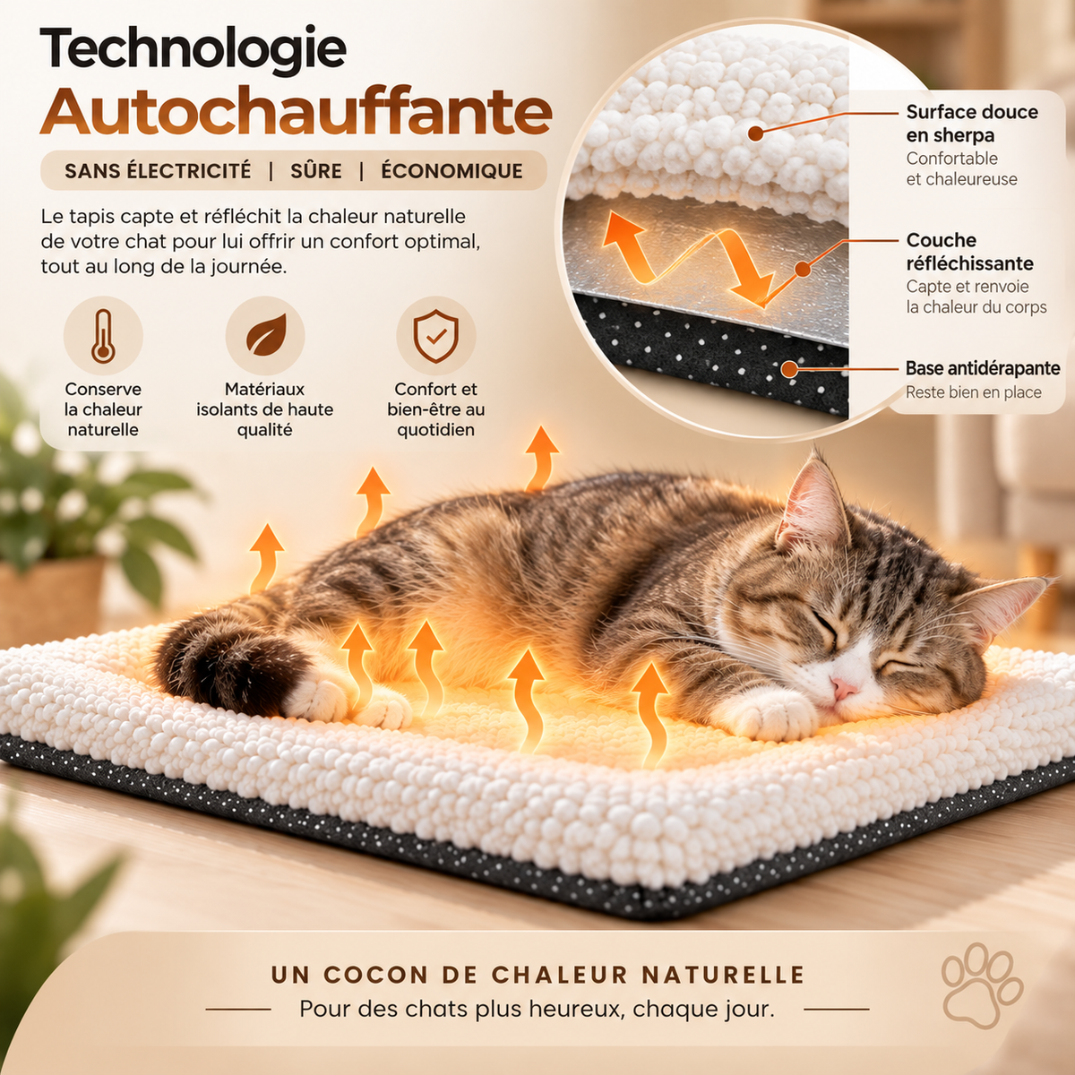 Tapis autochauffant pour chat 60 × 45 cm – sans électricité