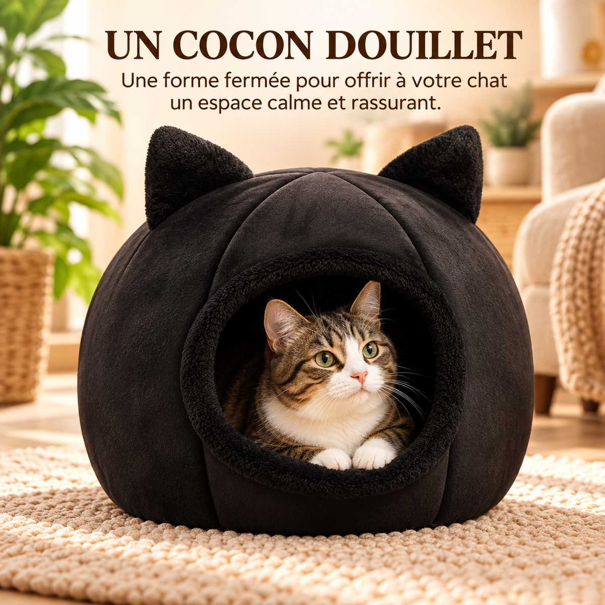 Lit cocon pour chat – douillet, coussin amovible, taille M