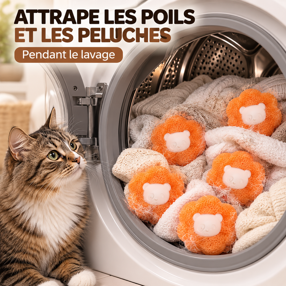 Boules attrape-poils pour lave-linge – lot de 5, réutilisables