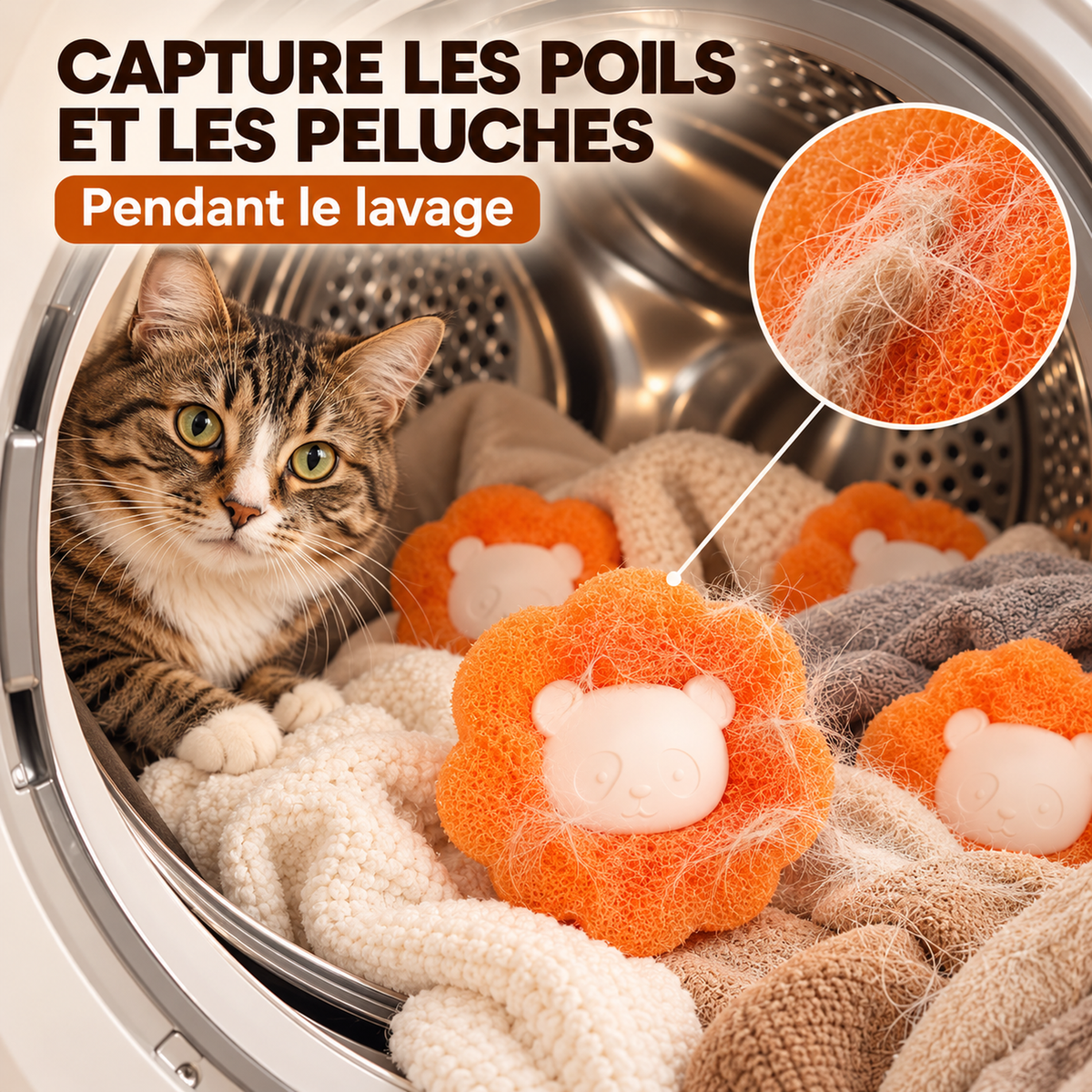 Boules attrape-poils pour lave-linge – lot de 5, réutilisables