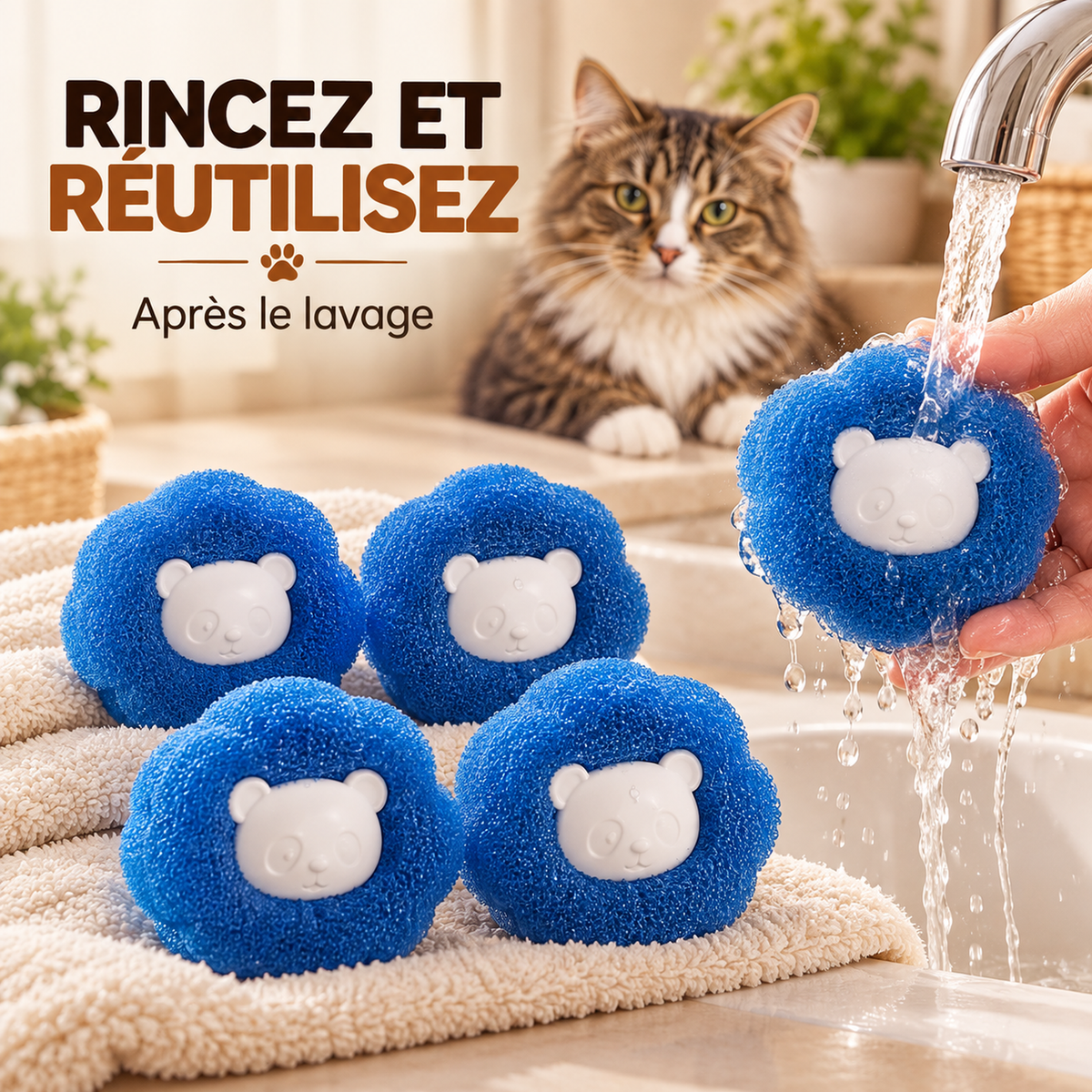 Boules attrape-poils pour lave-linge – lot de 5, réutilisables