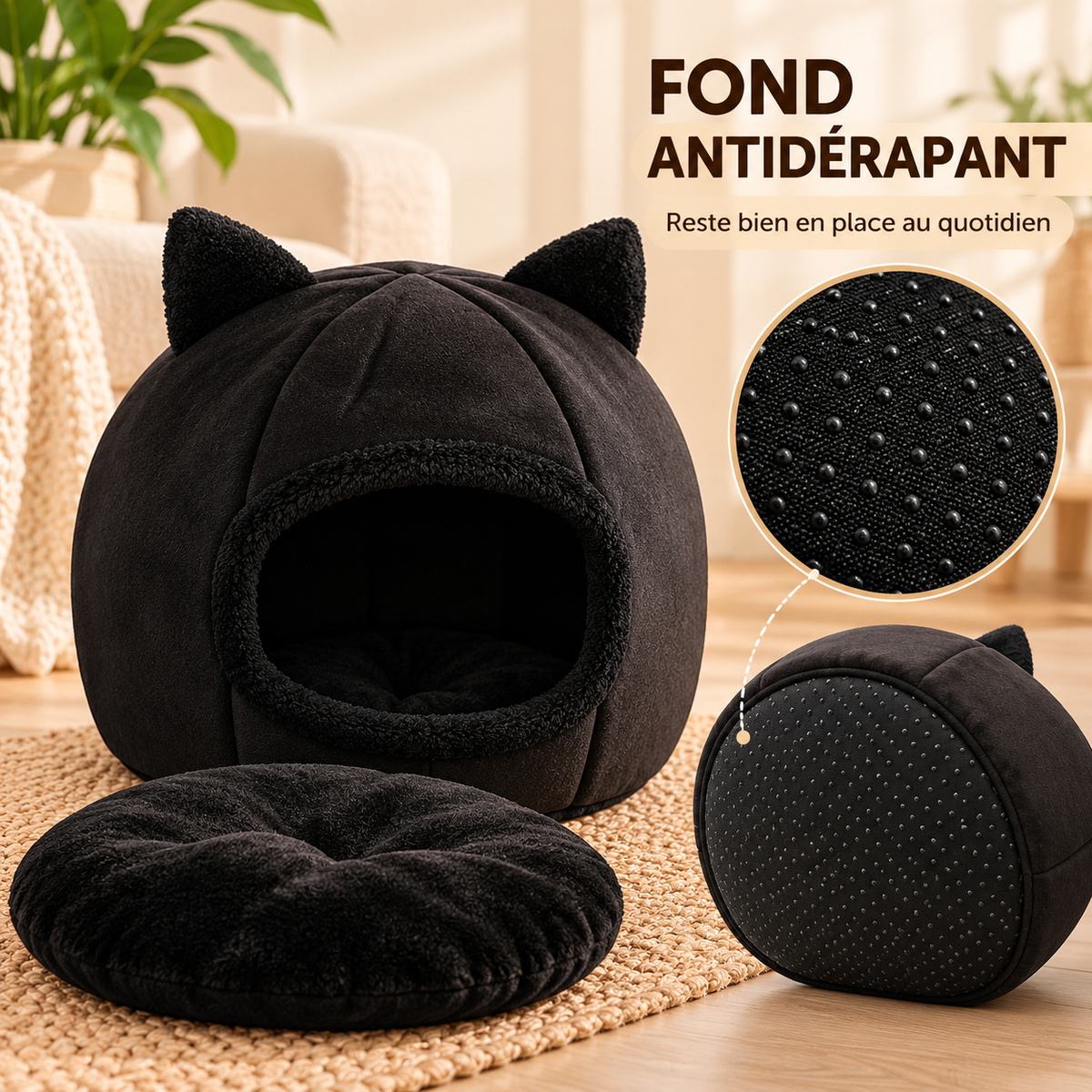 Lit cocon pour chat – douillet, coussin amovible, taille M