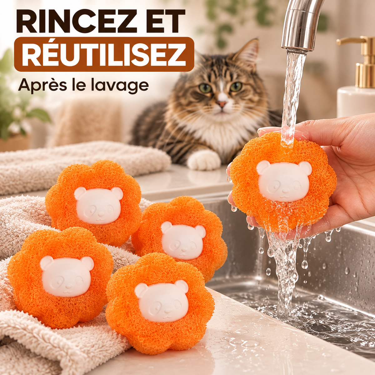 Boules attrape-poils pour lave-linge – lot de 5, réutilisables