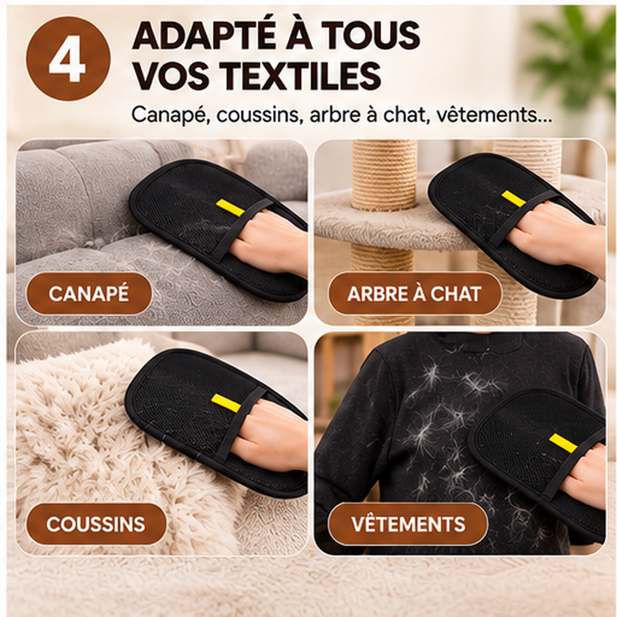 Gant anti-poils réutilisable pour vêtements et canapé