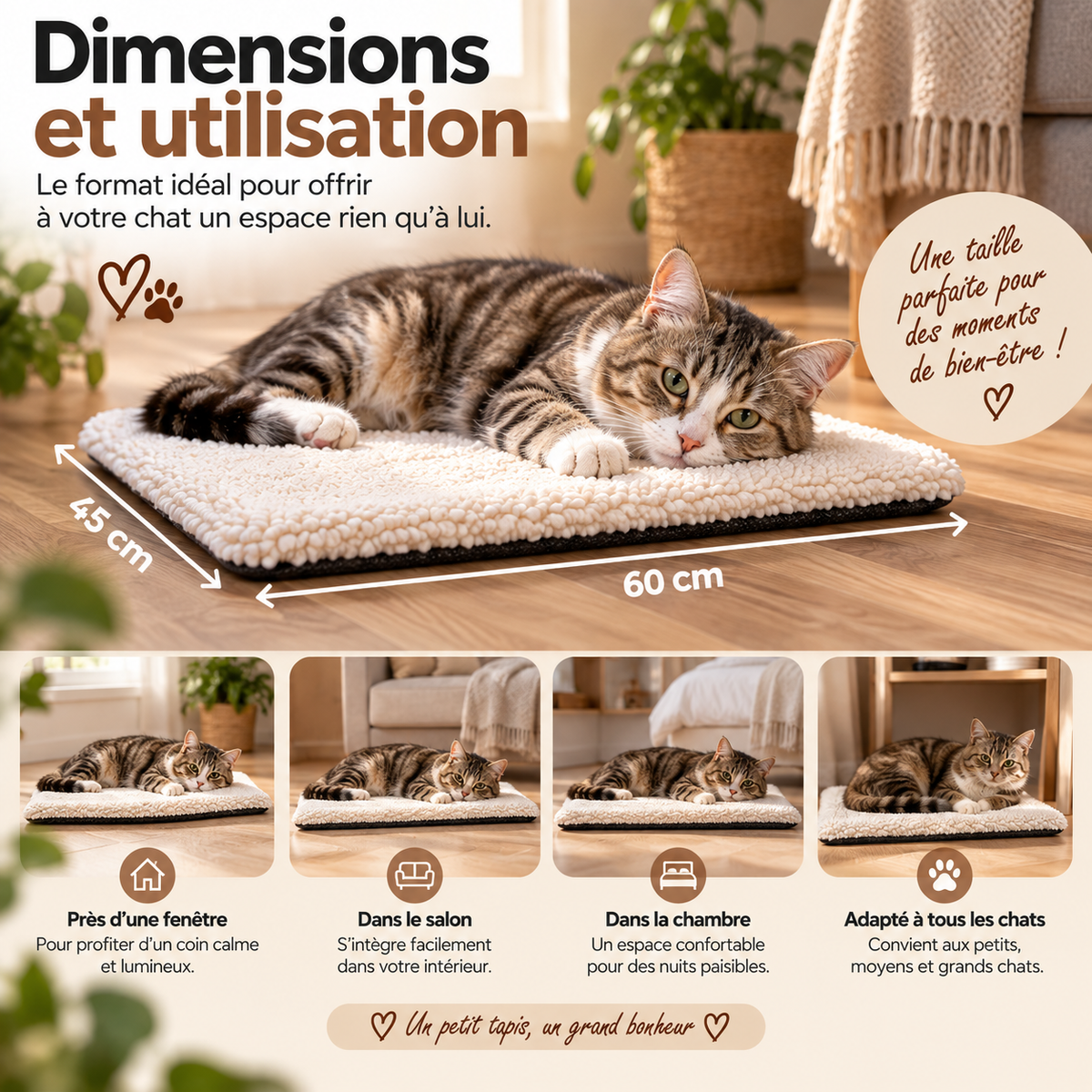 Tapis autochauffant pour chat 60 × 45 cm – sans électricité
