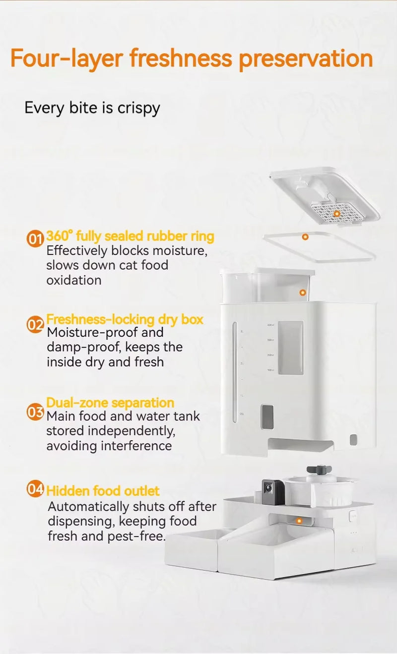 Smart Automatic Cat Feeder with Water and Food Dispensers (4L+5L), Camera, App Remote Control, Voice Recording, Hd Monitoring, and Programmable Feeding Schedule for Dogs and Cats