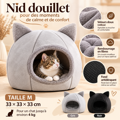 Lit cocon pour chat – douillet, coussin amovible, taille M
