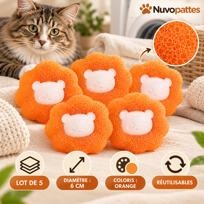 Boules attrape-poils pour lave-linge – lot de 5, réutilisables