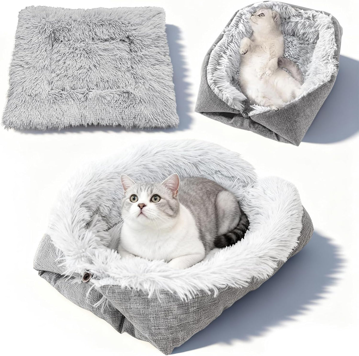 lit 2 en 1, en peluche, lavable, pour chat