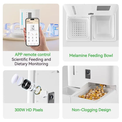 Smart Automatic Cat Feeder with Water and Food Dispensers (4L+5L), Camera, App Remote Control, Voice Recording, Hd Monitoring, and Programmable Feeding Schedule for Dogs and Cats