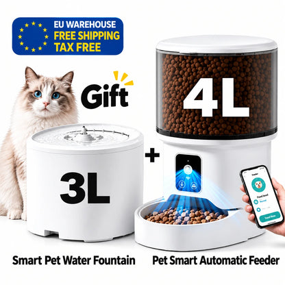 4L Smart Automatic Cat Feeder Wifi Pet Food Dispenser with Camera App Remote Control Voice Recording 3L Water Fountain