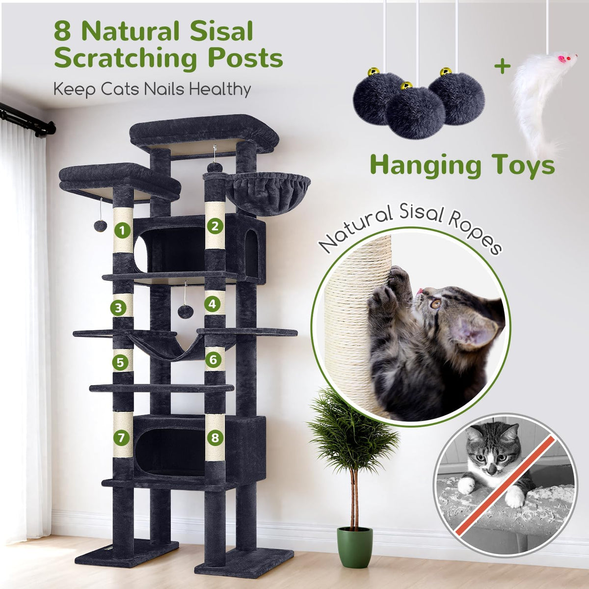 F83B Arbre À Chat XXL Grand 213 Cm Stable Arbre a Chat Intérieur