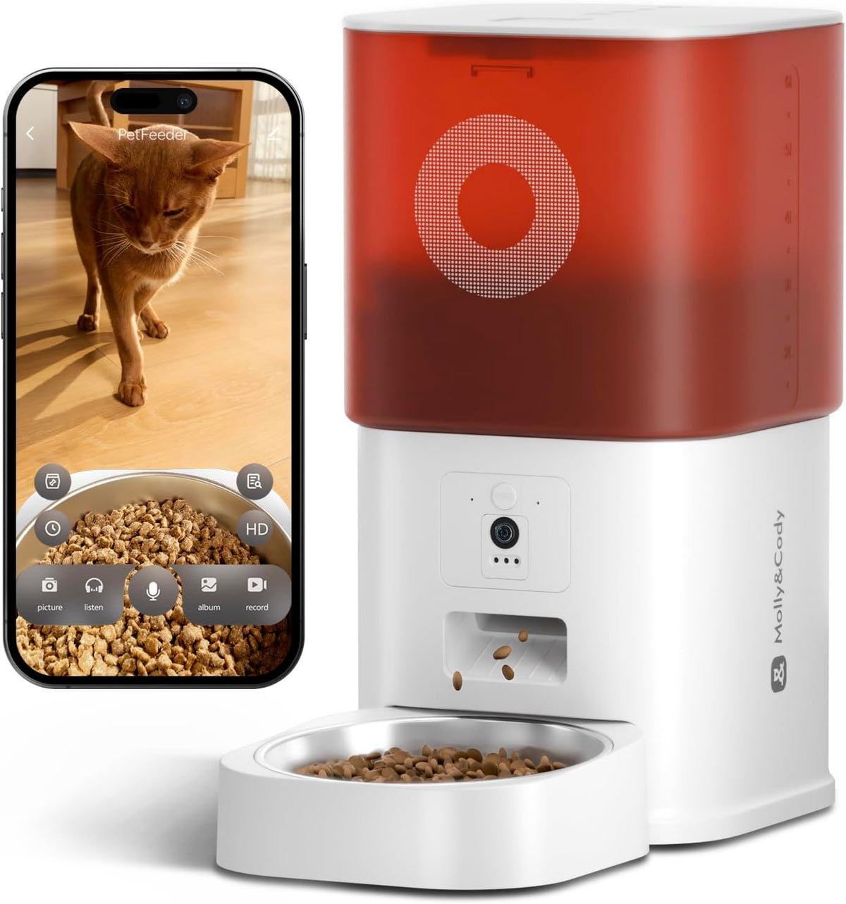 Distributeur Croquettes Chat Automatique Avec Caméra, 6L, Pour Chat Et Petit Chien, Audio Bidirectionnel, Vision Nocturne, Contrôle via App Wifi 2.4G, Bol En Acier Inoxydable (Blanc)