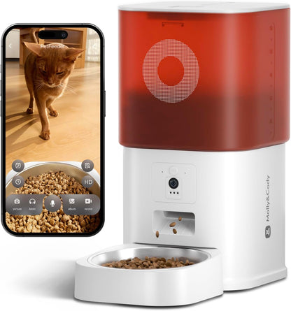 Distributeur Croquettes Chat Automatique Avec Caméra, 6L, Pour Chat Et Petit Chien, Audio Bidirectionnel, Vision Nocturne, Contrôle via App Wifi 2.4G, Bol En Acier Inoxydable (Blanc)