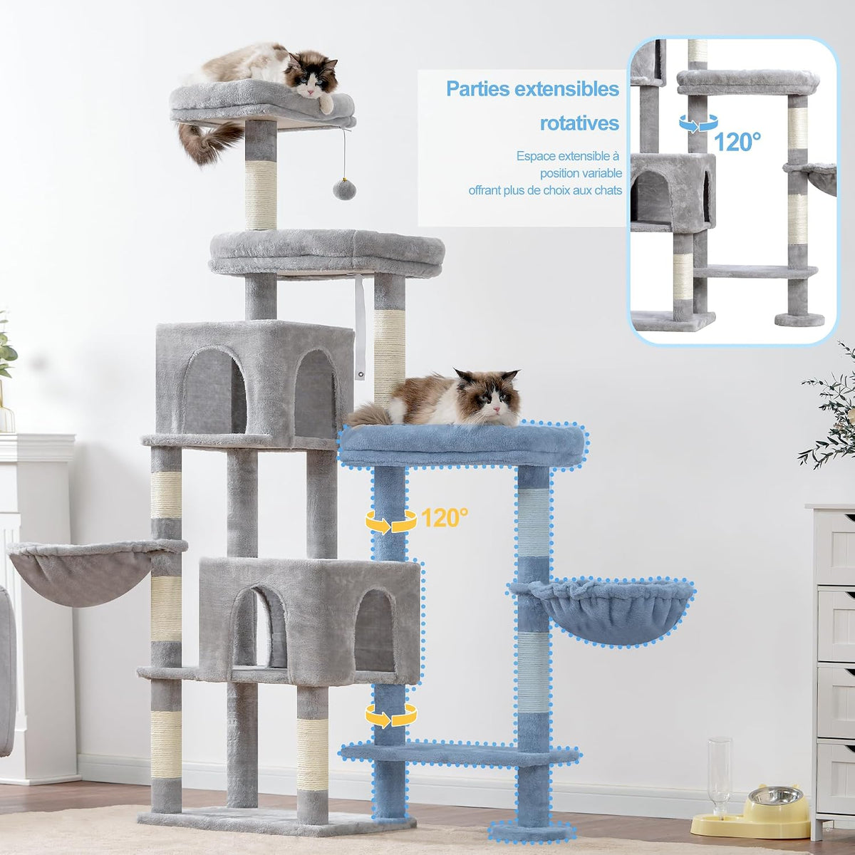 Arbre À Chat XXL 180 Cm, Espace Extensible, Stable, MPJ038W