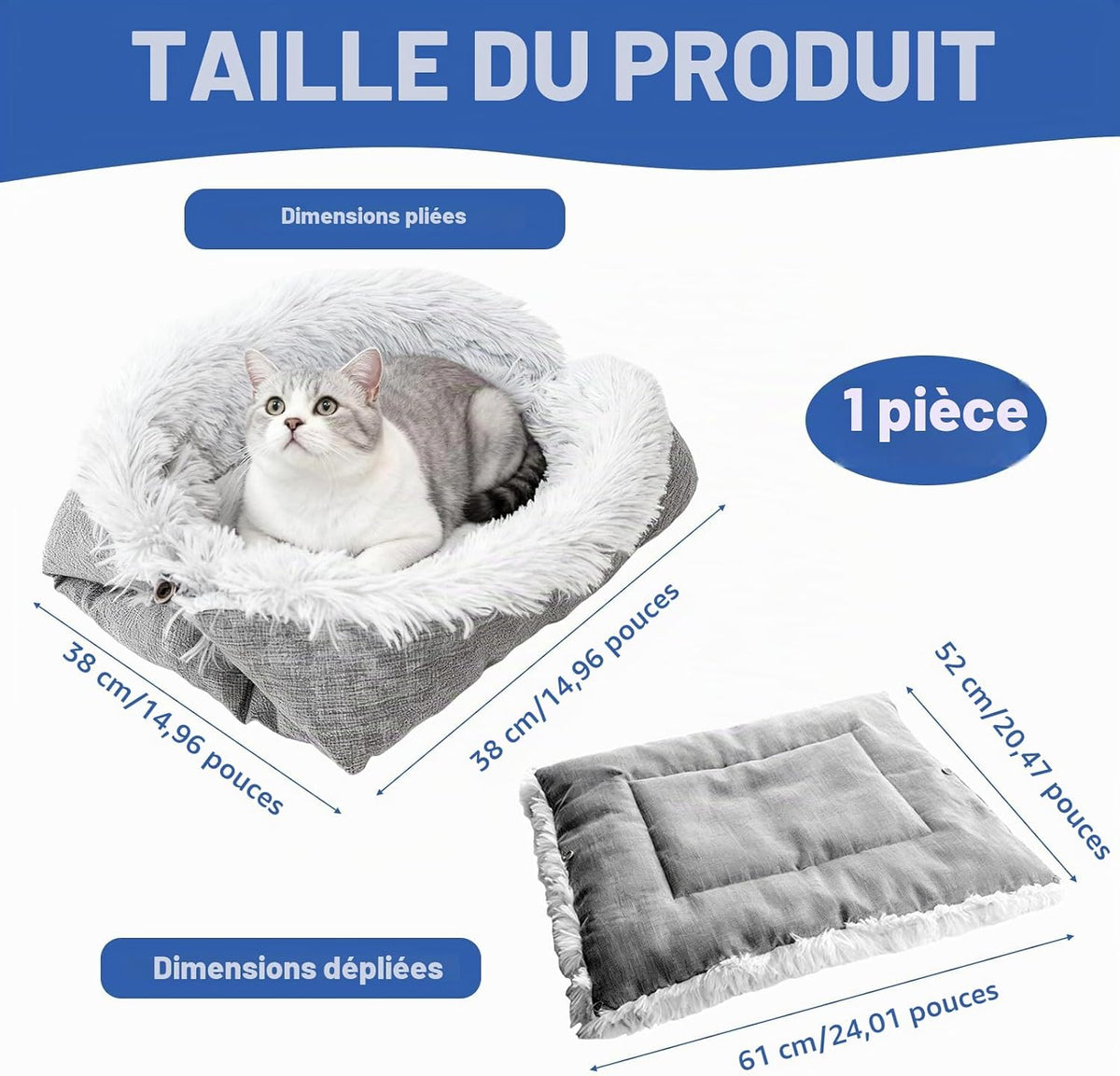 lit 2 en 1, en peluche, lavable, pour chat