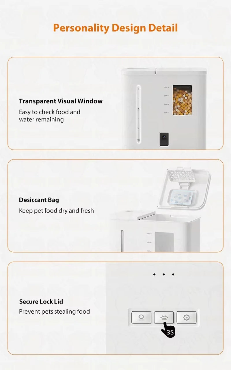 Smart Automatic Cat Feeder with Water and Food Dispensers (4L+5L), Camera, App Remote Control, Voice Recording, Hd Monitoring, and Programmable Feeding Schedule for Dogs and Cats