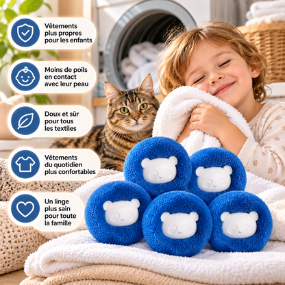 Boules attrape-poils pour lave-linge – lot de 5, réutilisables