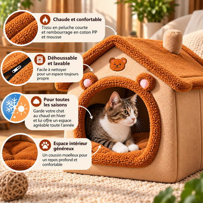 Niche pour chat en peluche – douillette, déhoussable et lavable