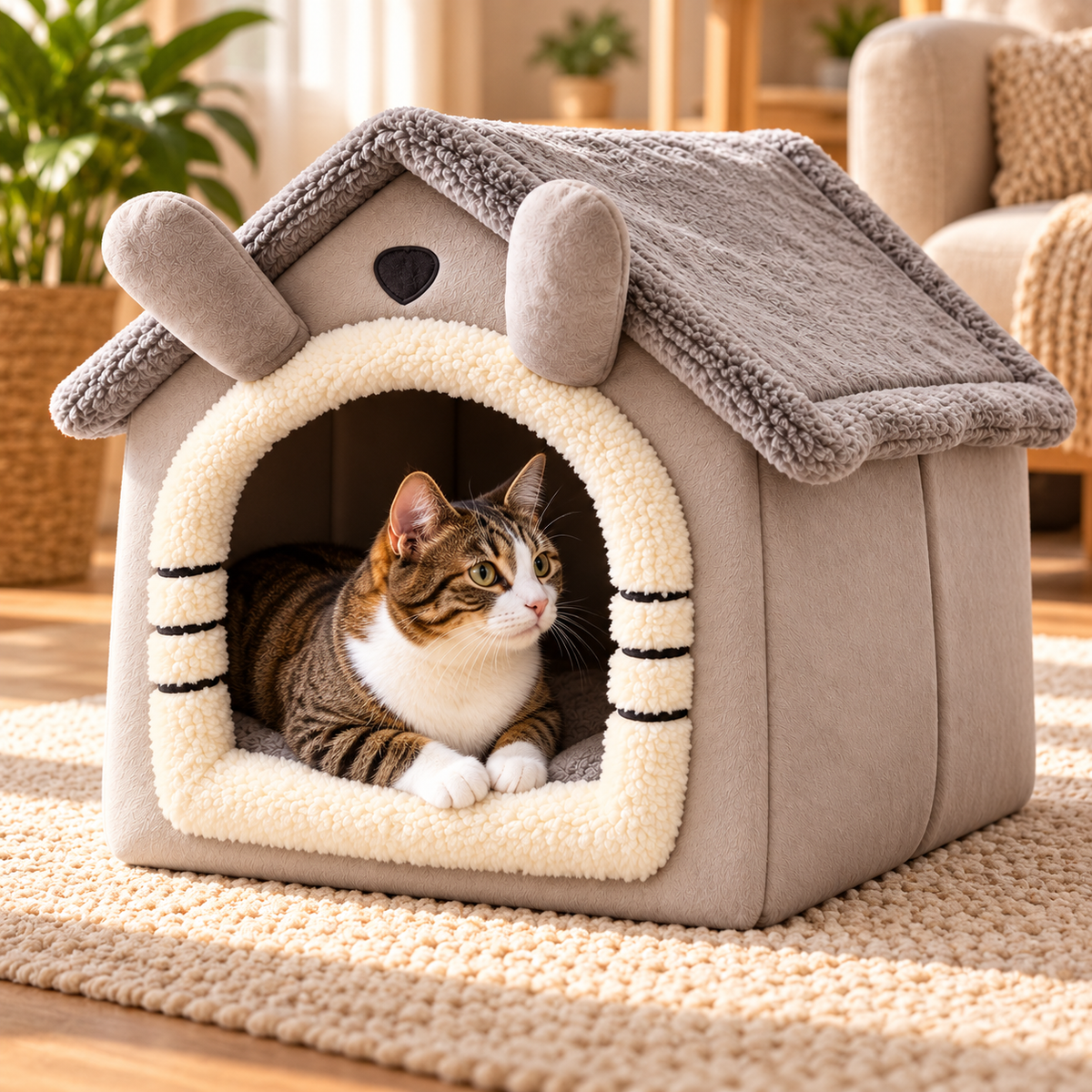 Niche pour chat en peluche – douillette, déhoussable et lavable