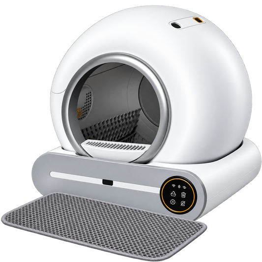 Litière automatique autonettoyante blanche 65 L avec tapis de litière