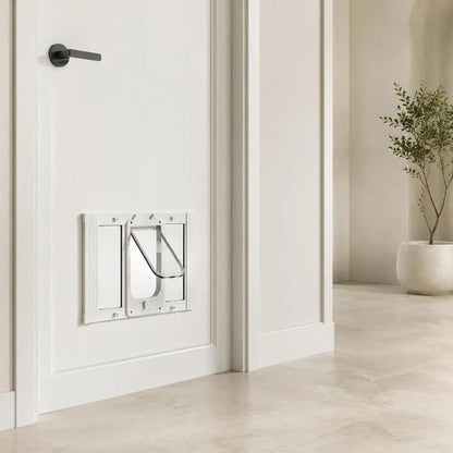 Porte Pour Chat À Installer Sur Une Fenêtre, Réglable Pour S’Adapter À Une Largeur De Fenêtre De 27 À 32 Pouces, 4 Modes De Verrouillage Sécurisés, Cadre En Aluminium Et Verre À Haute Transparence, Fermeture Magnétique, Porte Pour Animaux De Compagnie À Montage Rapide Et Résistante Aux Intempéries, Pour Chats, Blanche.