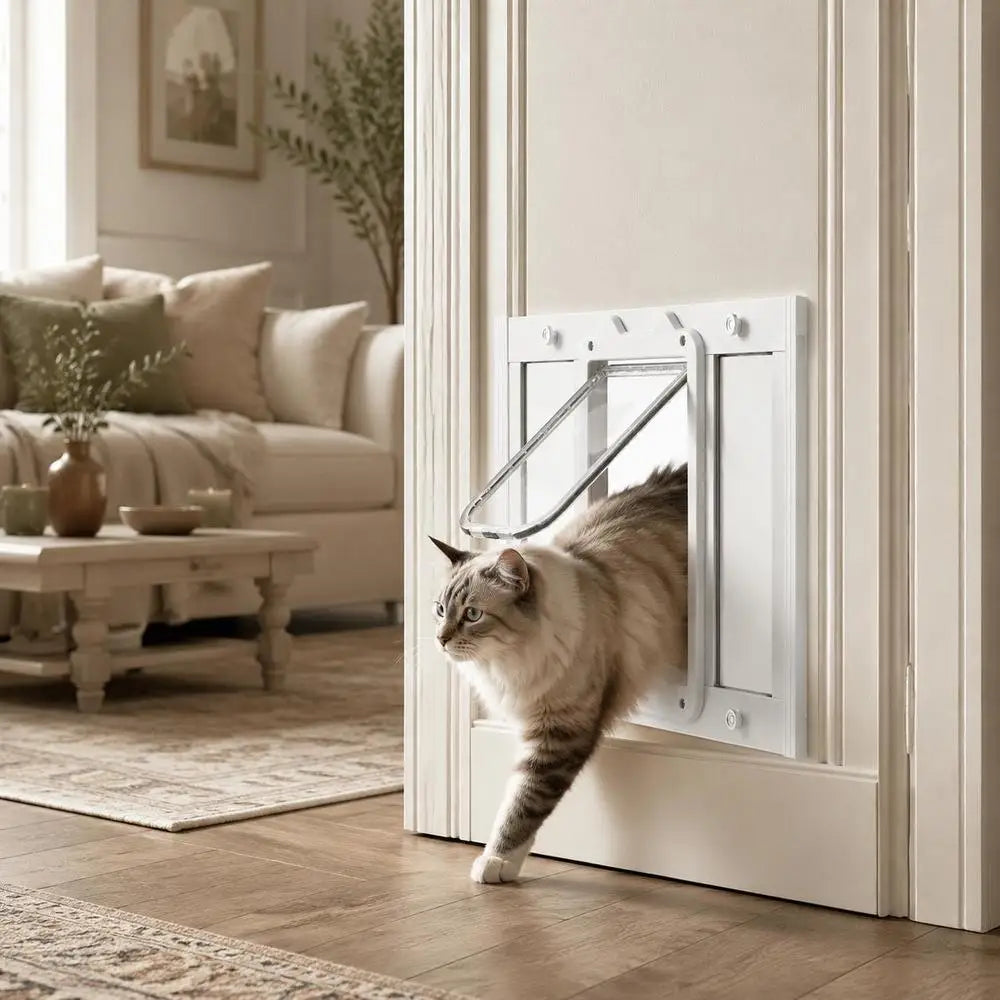 Porte Pour Chat À Installer Sur Une Fenêtre, Réglable Pour S’Adapter À Une Largeur De Fenêtre De 27 À 32 Pouces, 4 Modes De Verrouillage Sécurisés, Cadre En Aluminium Et Verre À Haute Transparence, Fermeture Magnétique, Porte Pour Animaux De Compagnie À Montage Rapide Et Résistante Aux Intempéries, Pour Chats, Blanche.