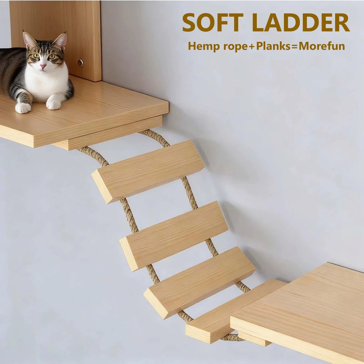 Cat Climbing Frame Wooden Wall Shelves with Bridge Ladder Cat Furniture Climbing Tree Kitten Activity Space Cat Bed Sisal Pillar