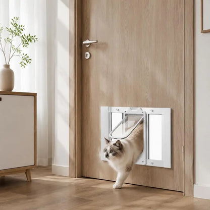 Porte Pour Chat À Installer Sur Une Fenêtre, Réglable Pour S’Adapter À Une Largeur De Fenêtre De 27 À 32 Pouces, 4 Modes De Verrouillage Sécurisés, Cadre En Aluminium Et Verre À Haute Transparence, Fermeture Magnétique, Porte Pour Animaux De Compagnie À Montage Rapide Et Résistante Aux Intempéries, Pour Chats, Blanche.
