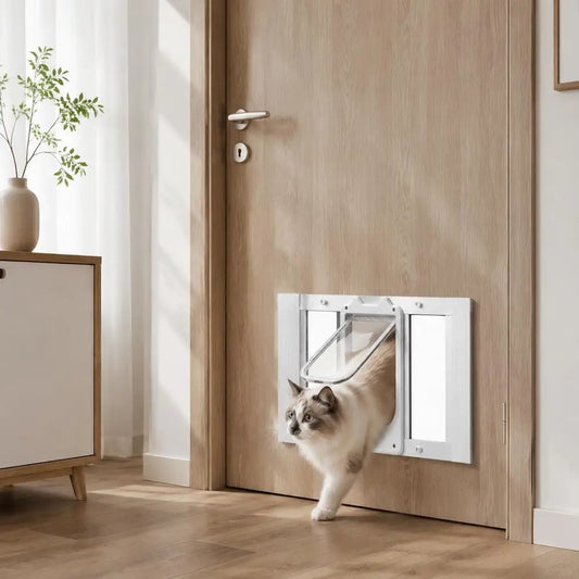 Porte Pour Chat À Installer Sur Une Fenêtre, Réglable Pour S’Adapter À Une Largeur De Fenêtre De 27 À 32 Pouces, 4 Modes De Verrouillage Sécurisés, Cadre En Aluminium Et Verre À Haute Transparence, Fermeture Magnétique, Porte Pour Animaux De Compagnie À Montage Rapide Et Résistante Aux Intempéries, Pour Chats, Blanche.