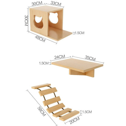 Cat Climbing Frame Wooden Wall Shelves with Bridge Ladder Cat Furniture Climbing Tree Kitten Activity Space Cat Bed Sisal Pillar