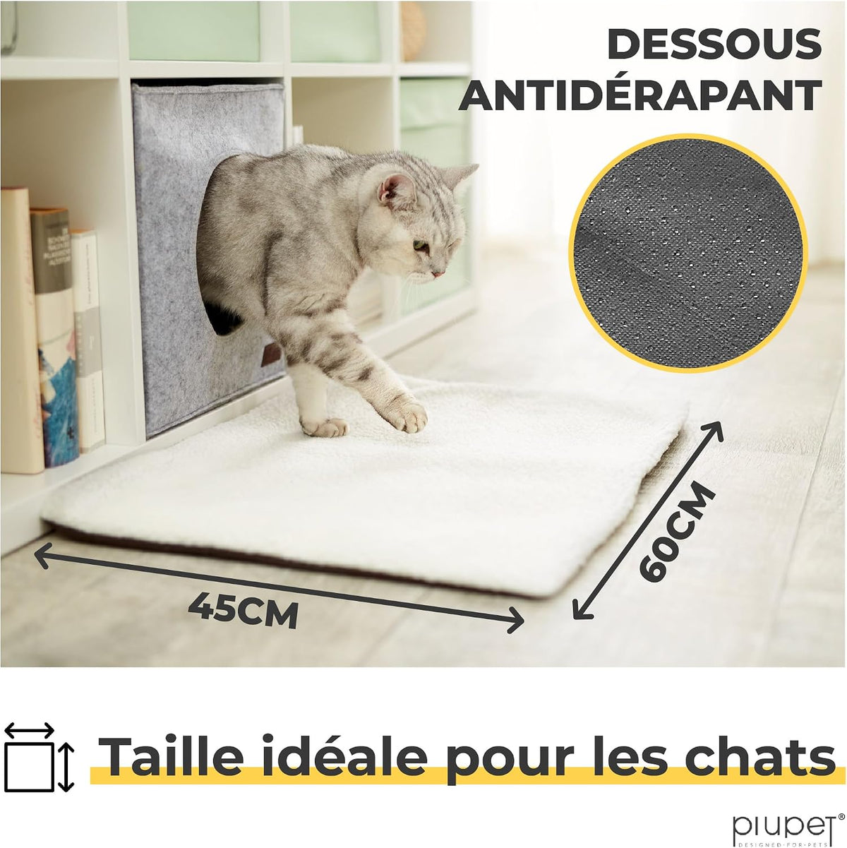 ® Tapis Auto-Chauffant Chat 60 × 45 Cm, Coussin Thermique, Blanc