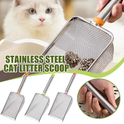 New Pet Cat Waste Shovel Long Handle Stainless Steel Filter Metal Cat Pet Litter Sand Cleaning Scoop Tool Garbage Shovel R8O1