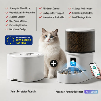 4L Smart Automatic Cat Feeder Wifi Pet Food Dispenser with Camera App Remote Control Voice Recording 3L Water Fountain