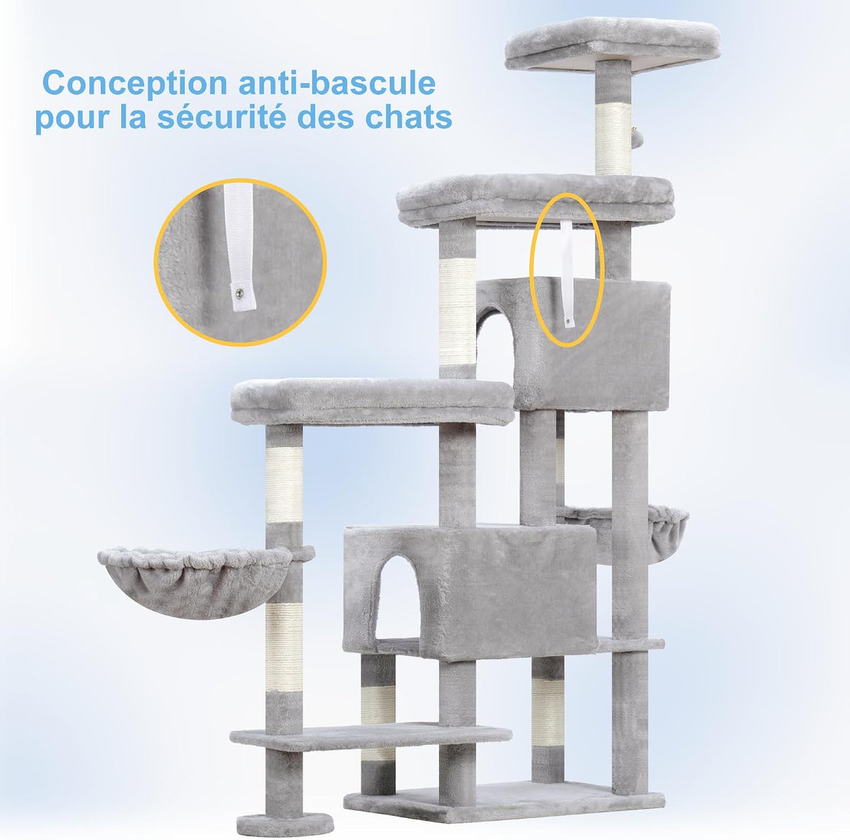 Arbre À Chat XXL 180 Cm, Espace Extensible, Stable, MPJ038W